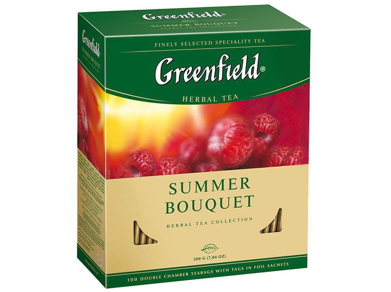 Чай гринфилд с малиной. Чай Greenfield Summer Bouquet. Чай Гринфилд Herbal Tea. Гринфилд малина 100 пакетиков.